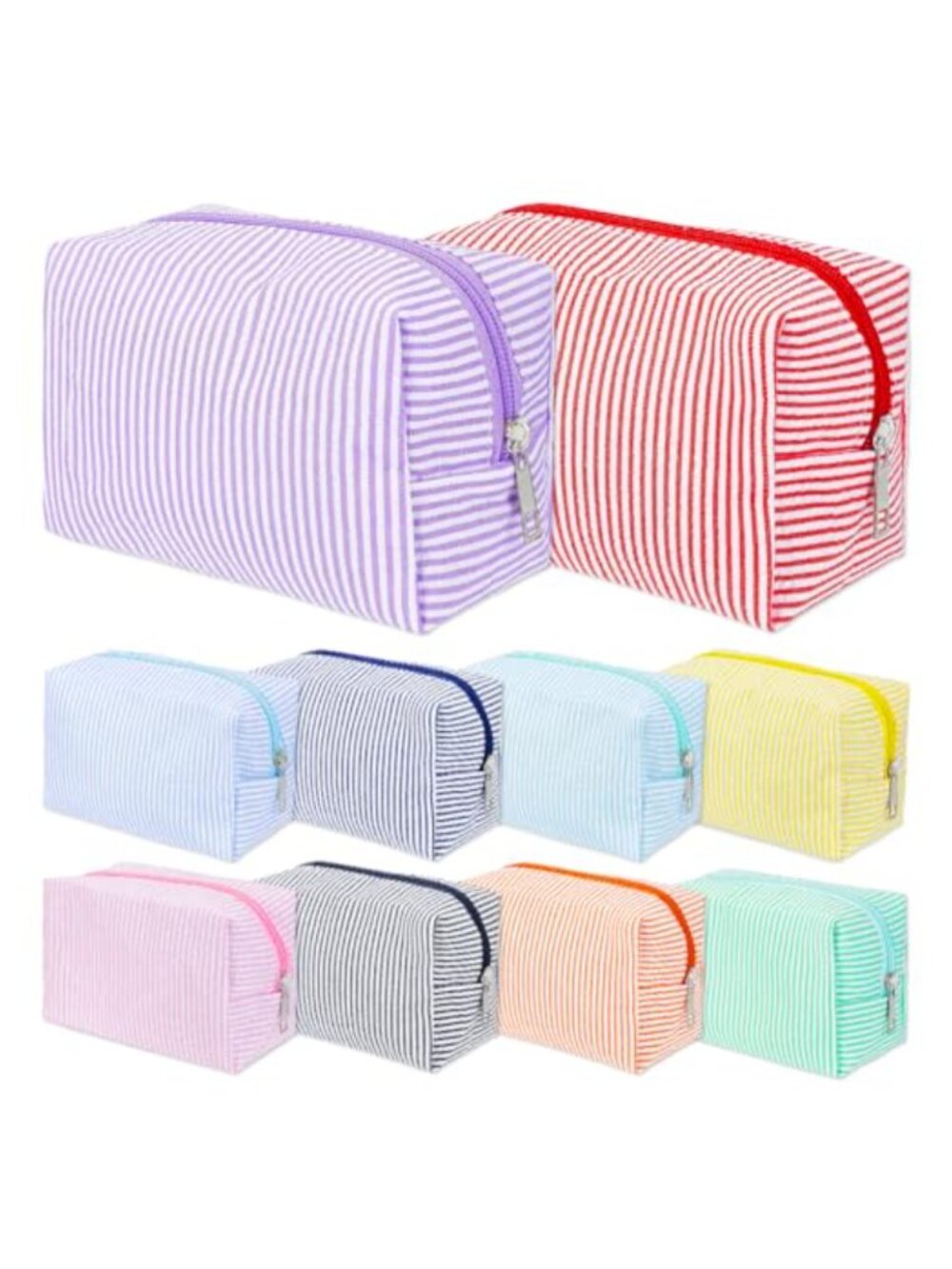 20pc Travel Cosmetic Bag Set Cozy Makeup Pouch Striped Polyester Zipper